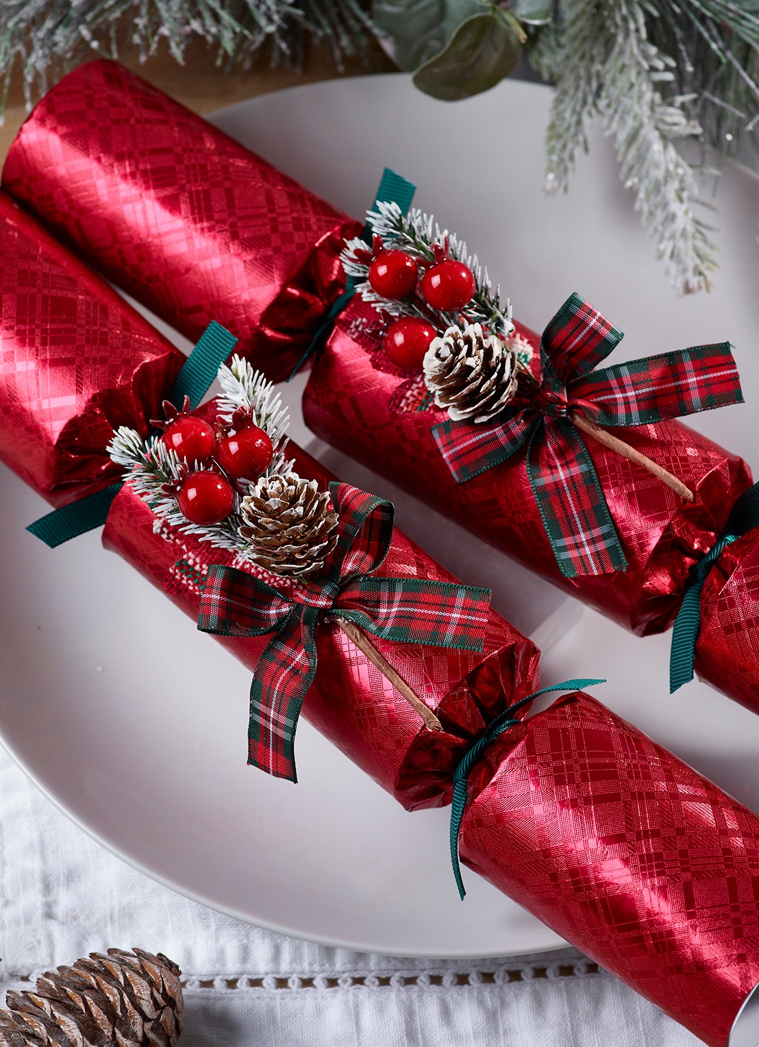 Robin Reed Glencoe kerstcracker set van 6 - detail 2 rood