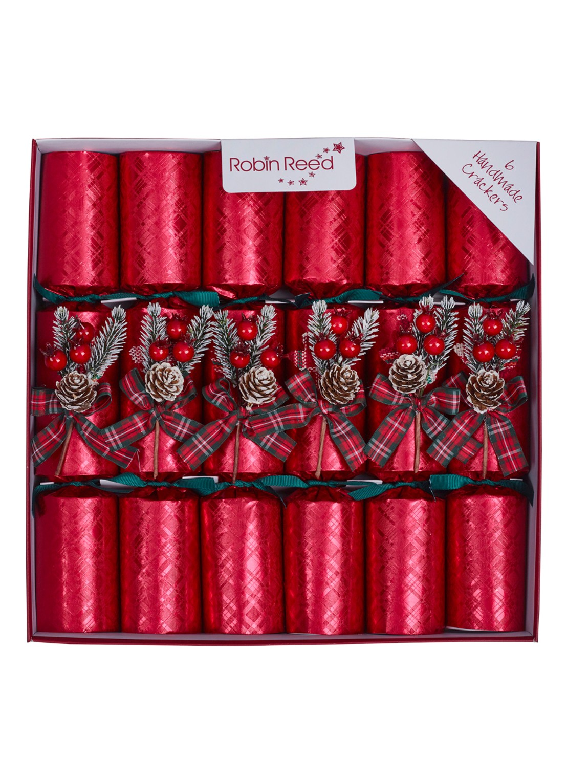 Robin Reed Glencoe kerstcracker set van 6 - voorkant rood