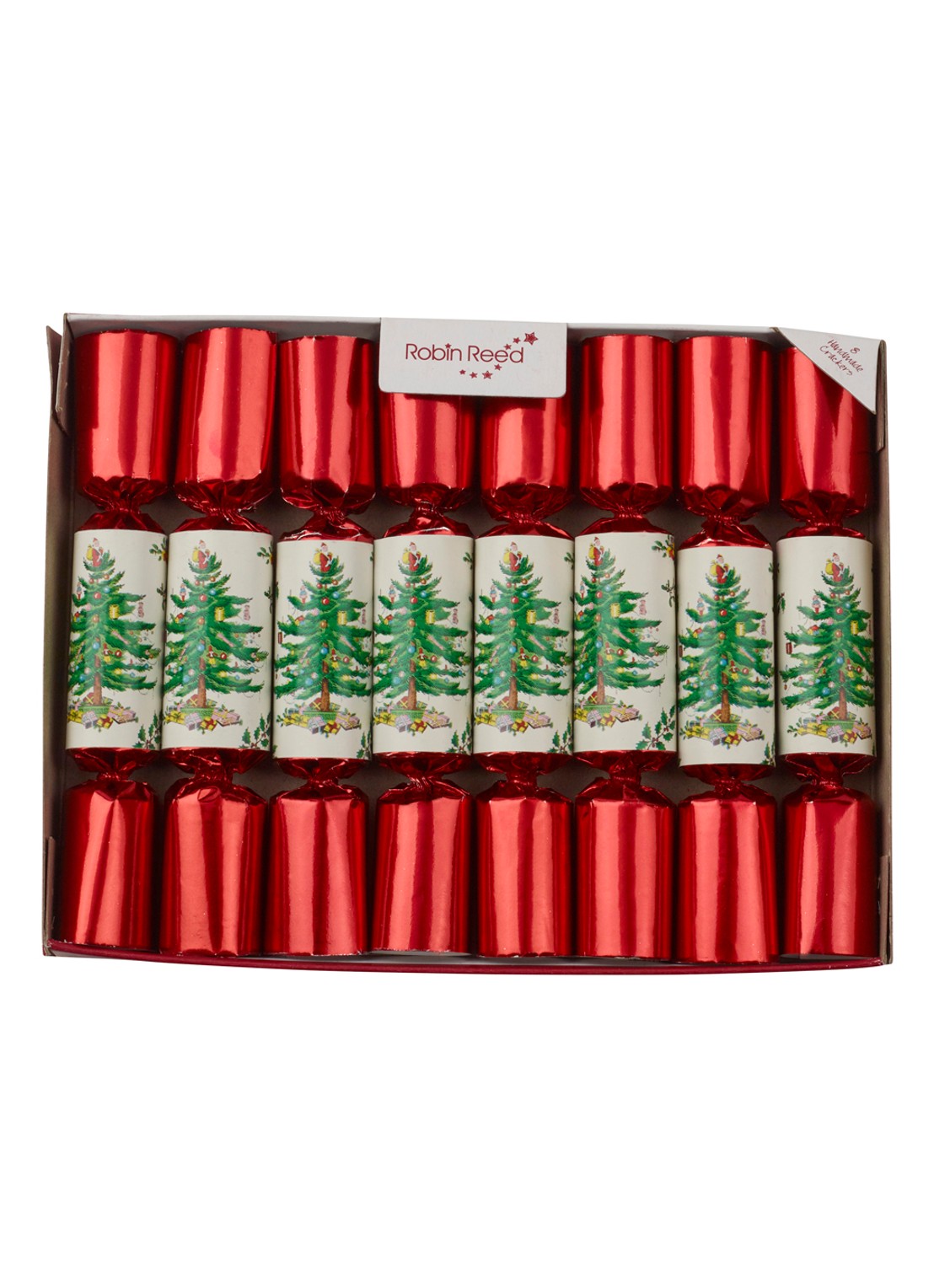 Robin Reed Spode kerstcracker set van 8 - voorkant rood