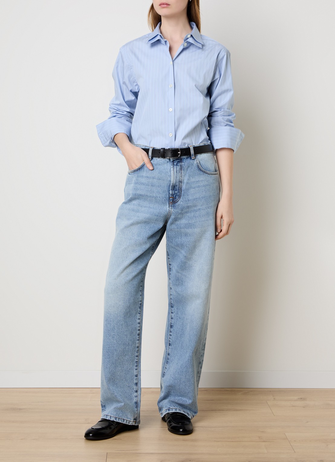 Róhe Blouse met streepprint - voorkant 5 blauwgrijs