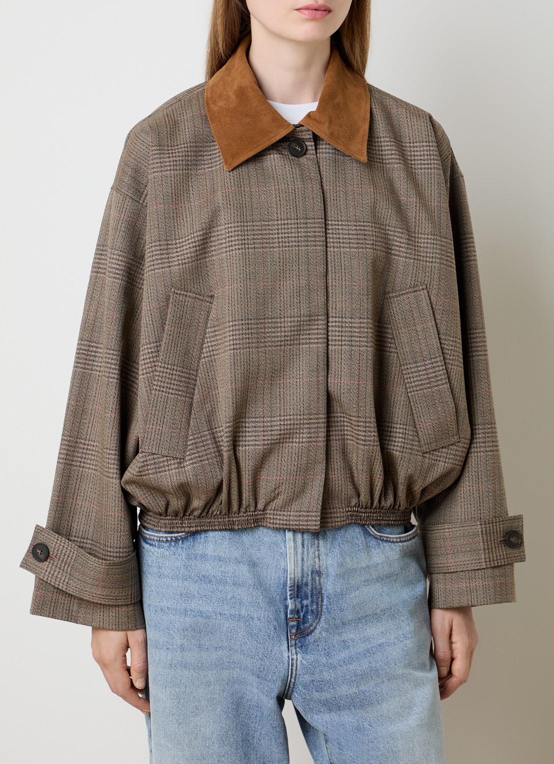 Róhe Blouson jack van scheerwol met paspelzakken en details van kalfssuède - detail bruin