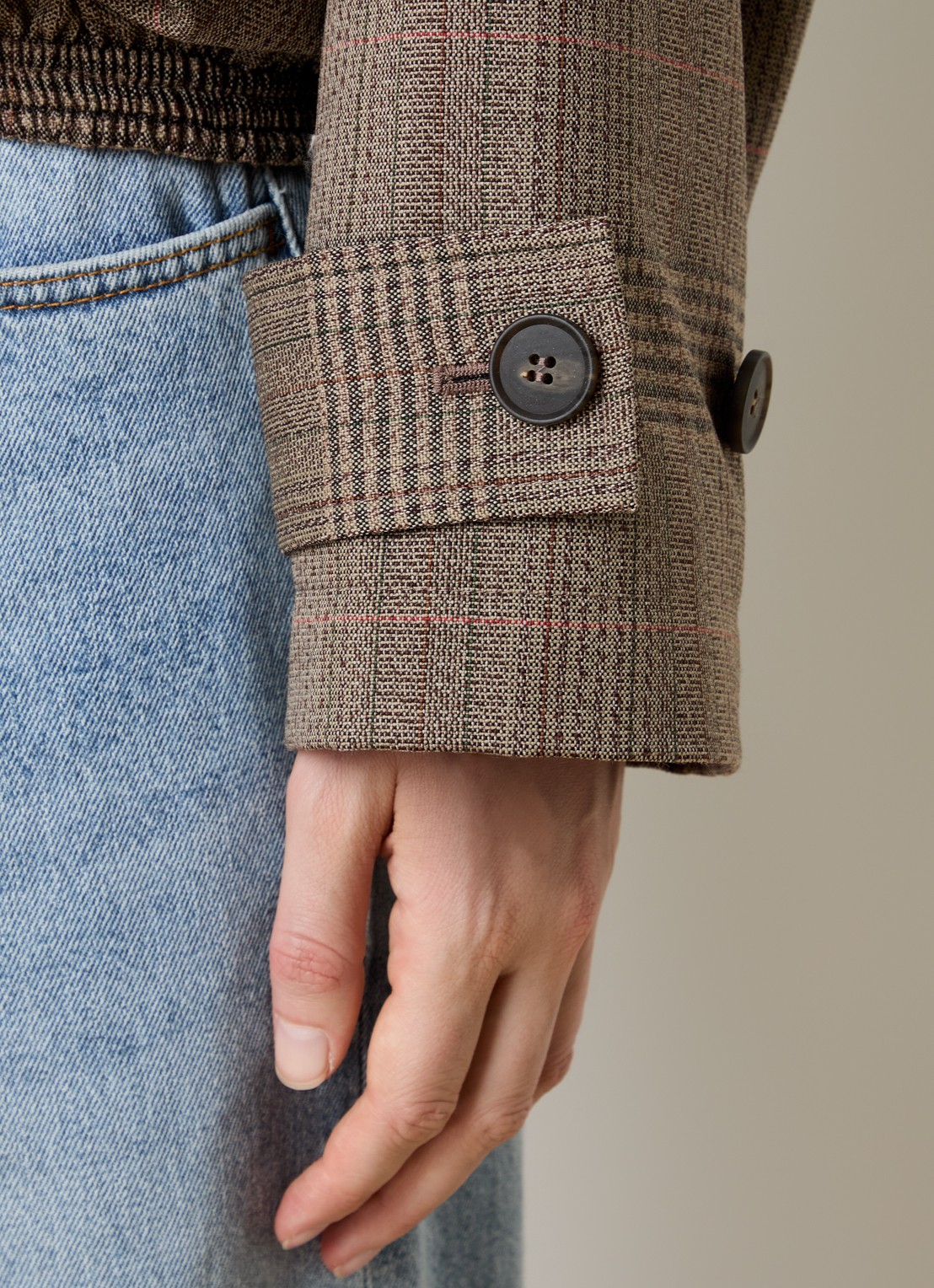Róhe Blouson jack van scheerwol met paspelzakken en details van kalfssuède - detail 2 bruin