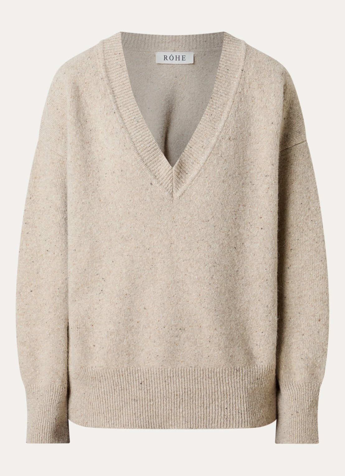 Róhe Classic grofgebreide oversized pullover in kasjmierblend met V-hals - voorkant 4 khaki