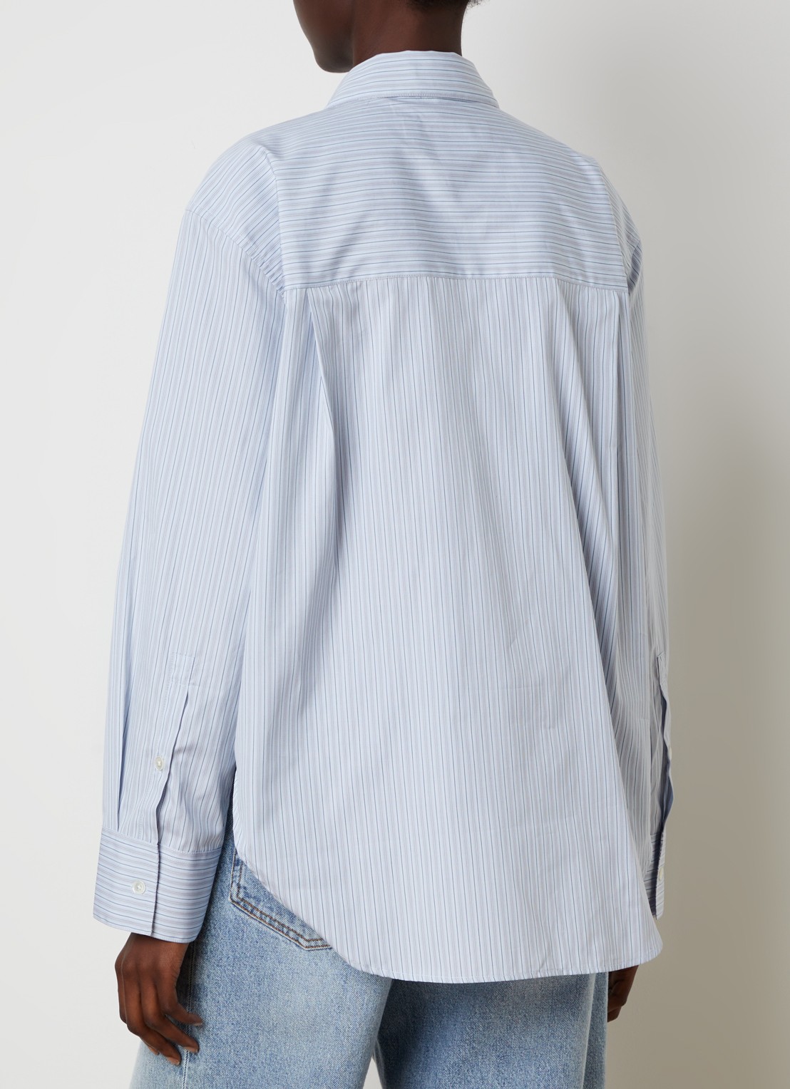 Róhe Draped blouse met streepprint - achterkant 3 blauw