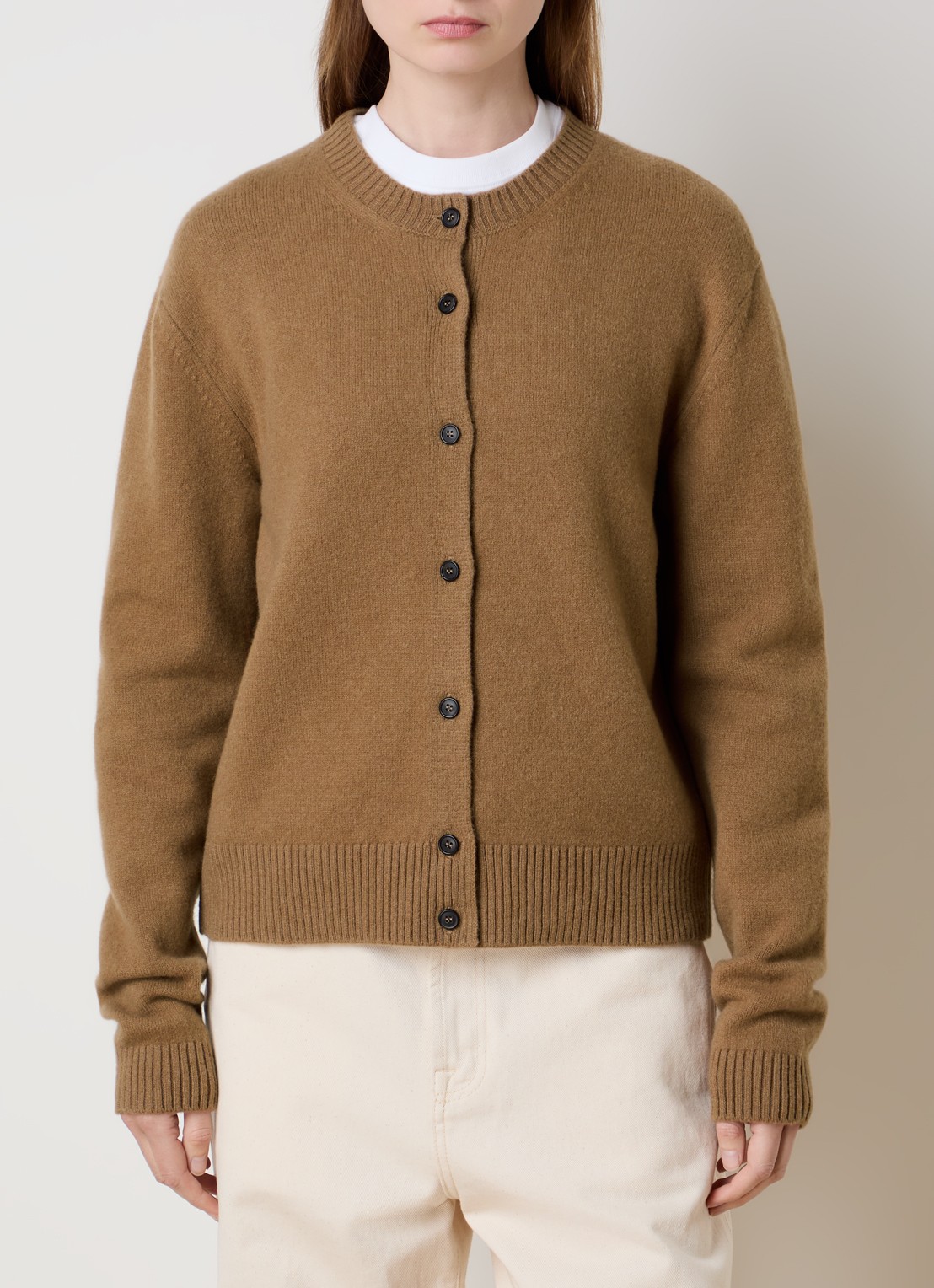 Róhe Fijngebreid vest in kasjmierblend - detail camel