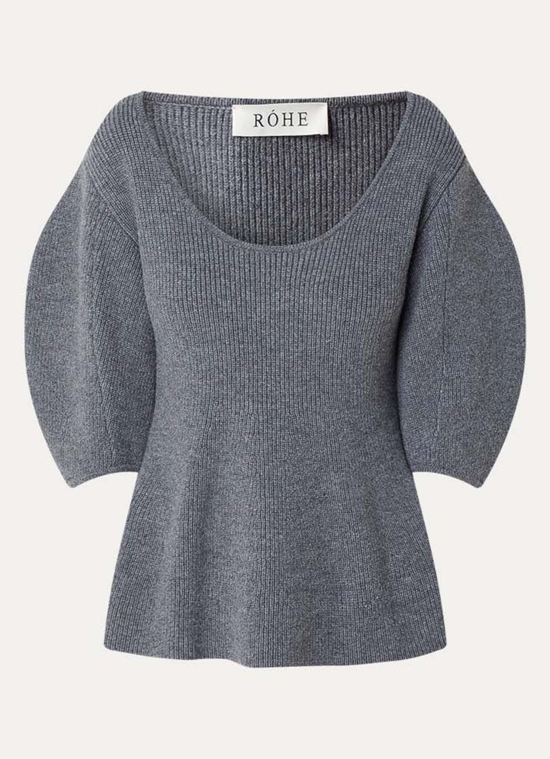 Róhe Grofgebreide top in kasjmierblend - voorkant 2 middengrijs