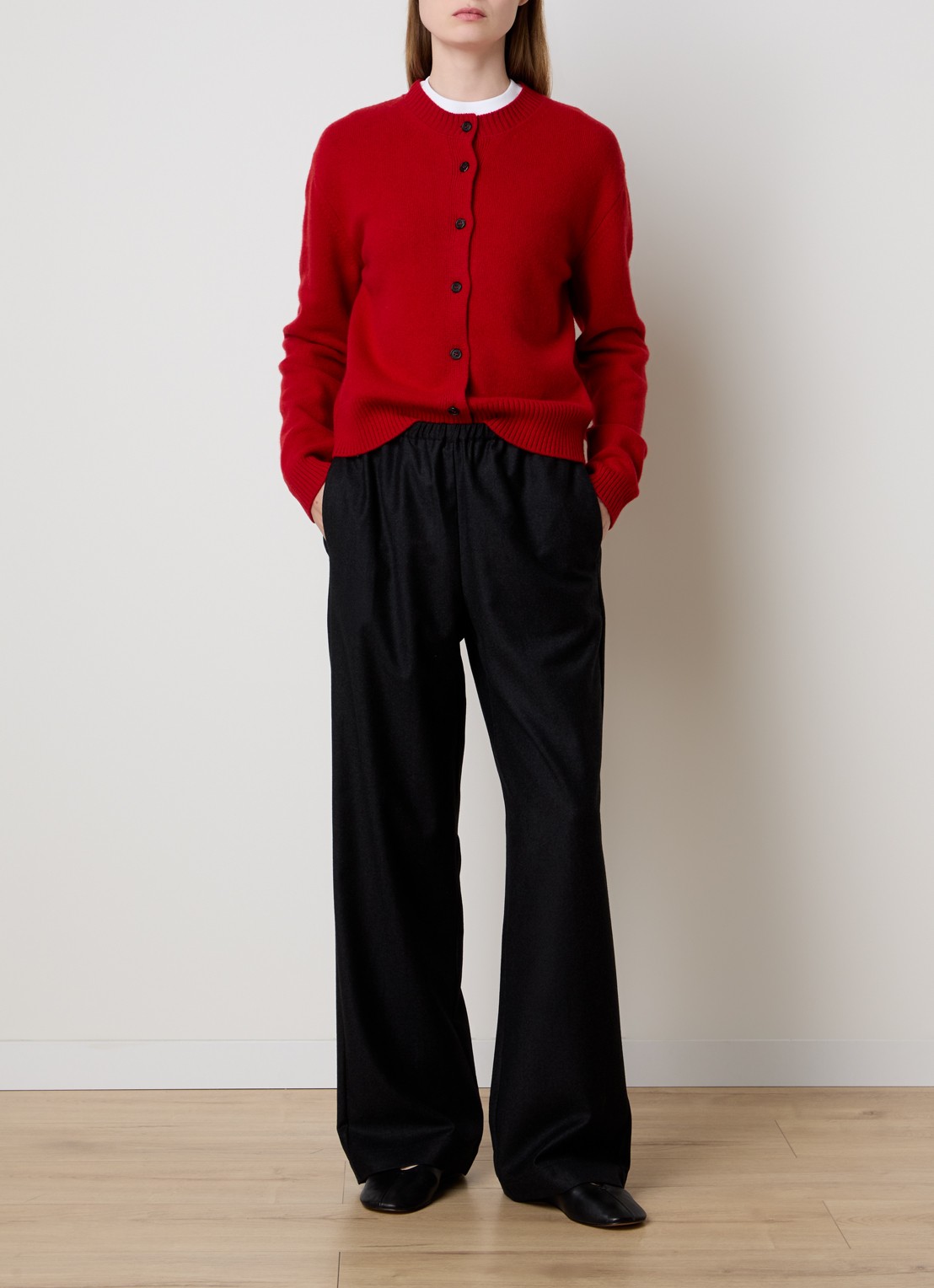 Róhe High waist loose fit pantalon van scheerwol - voorkant 5 antraciet