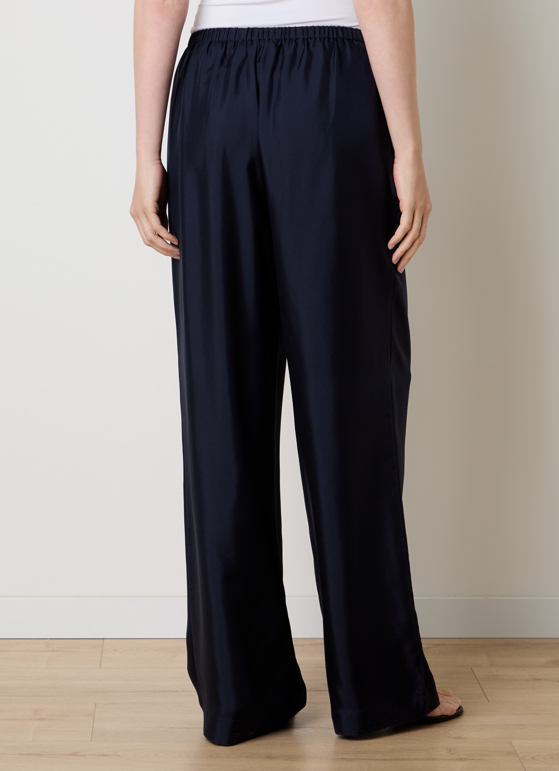 Róhe High waist wide fit pantalon van zijde - achterkant donkerblauw