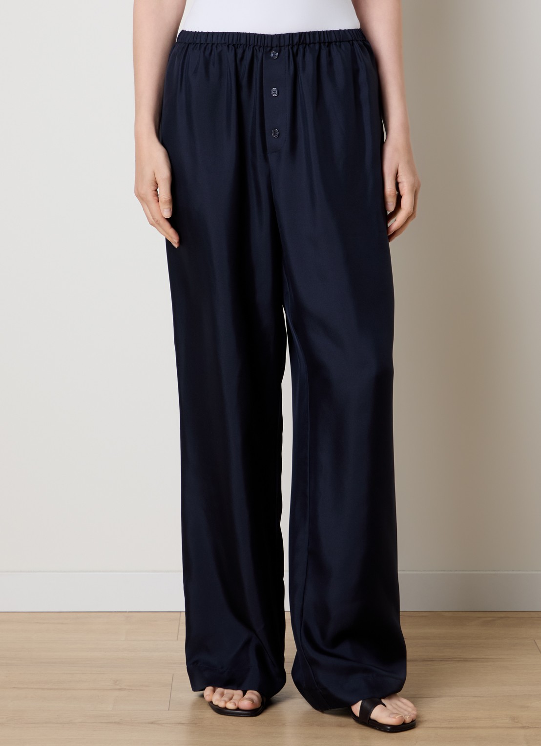 Róhe High waist wide fit pantalon van zijde - detail 2 donkerblauw