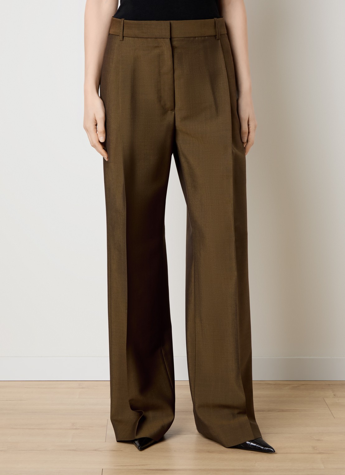 Róhe Mid waist straight fit pantalon in wolblend met persplooi - detail 4 roestbruin