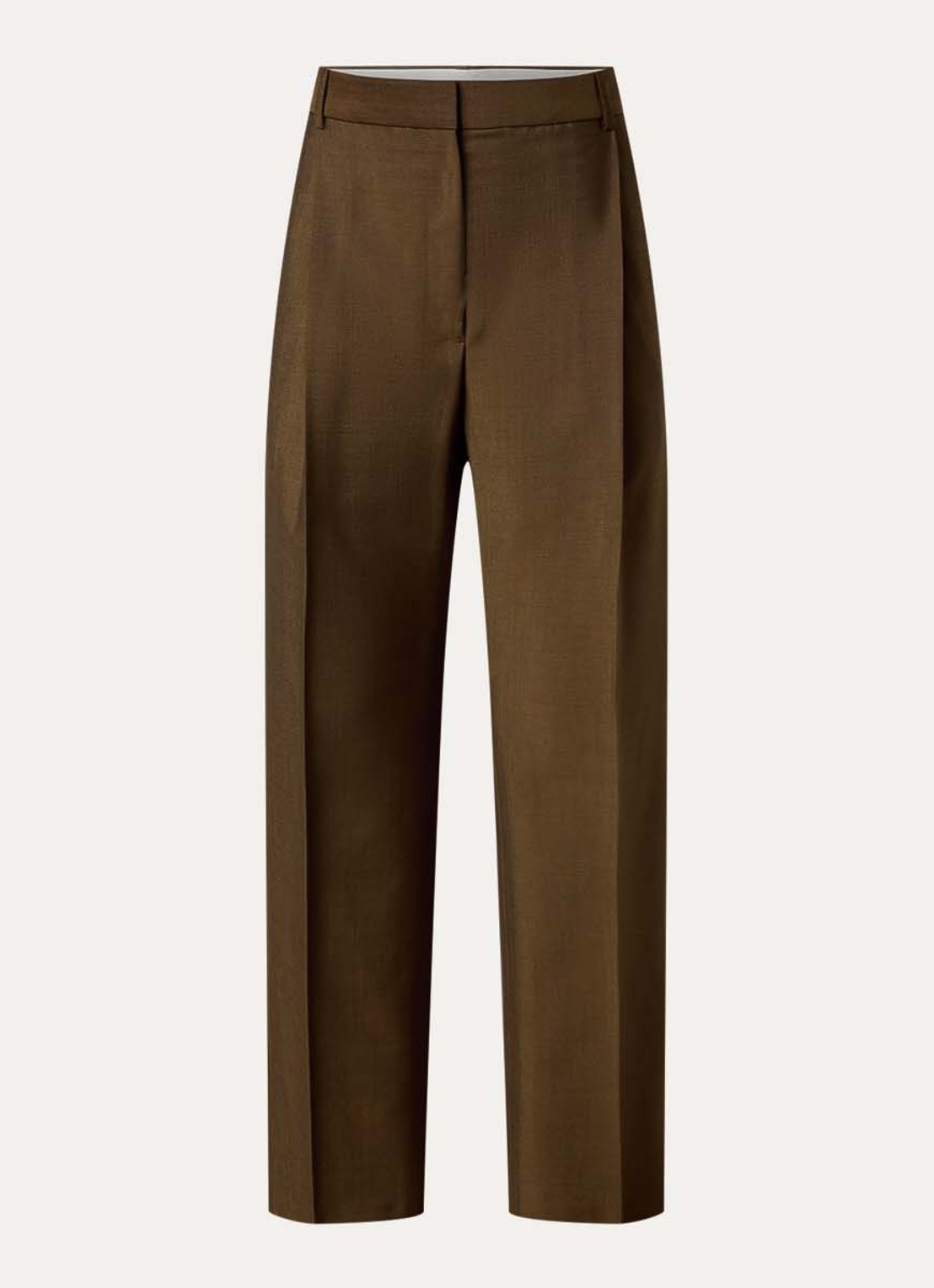 Róhe Mid waist straight fit pantalon in wolblend met persplooi - voorkant roestbruin