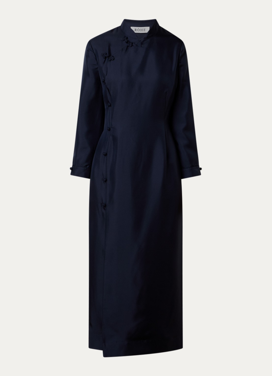 Róhe Midi jurk met overslag - voorkant 2 donkerblauw