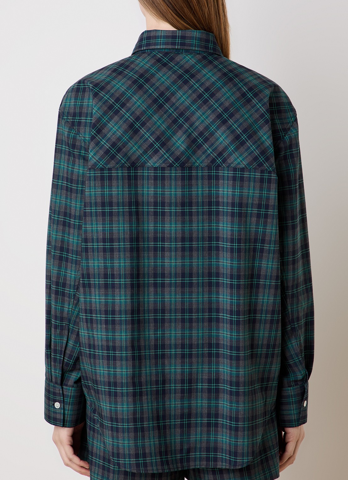 Róhe Oversized blouse in wolblend met ruitdessin - achterkant 5 groen