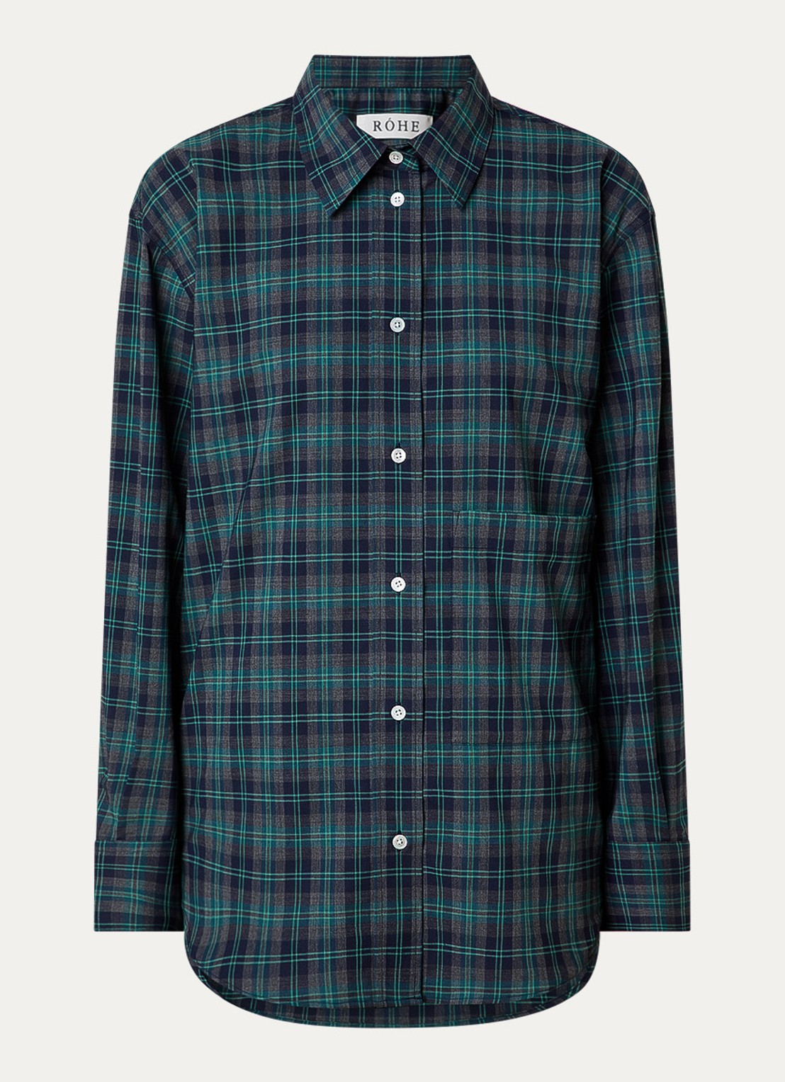 Róhe Oversized blouse in wolblend met ruitdessin - voorkant 3 groen