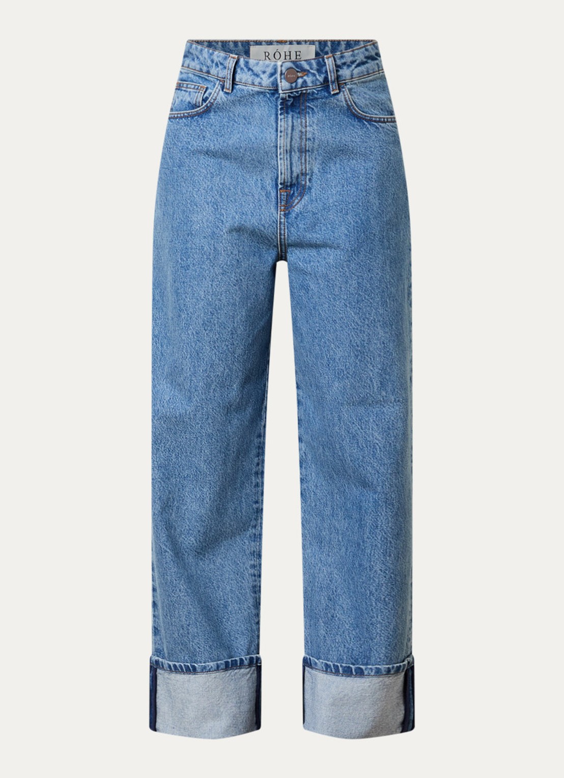 Róhe Rixt low waist loose fit jeans met lichte wassing - voorkant blauw