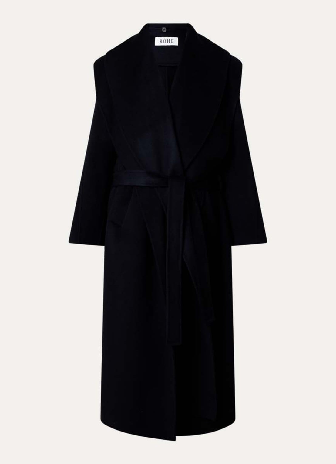 Róhe Signature mantel in kasjmierblend met strikceintuur - voorkant donkerblauw
