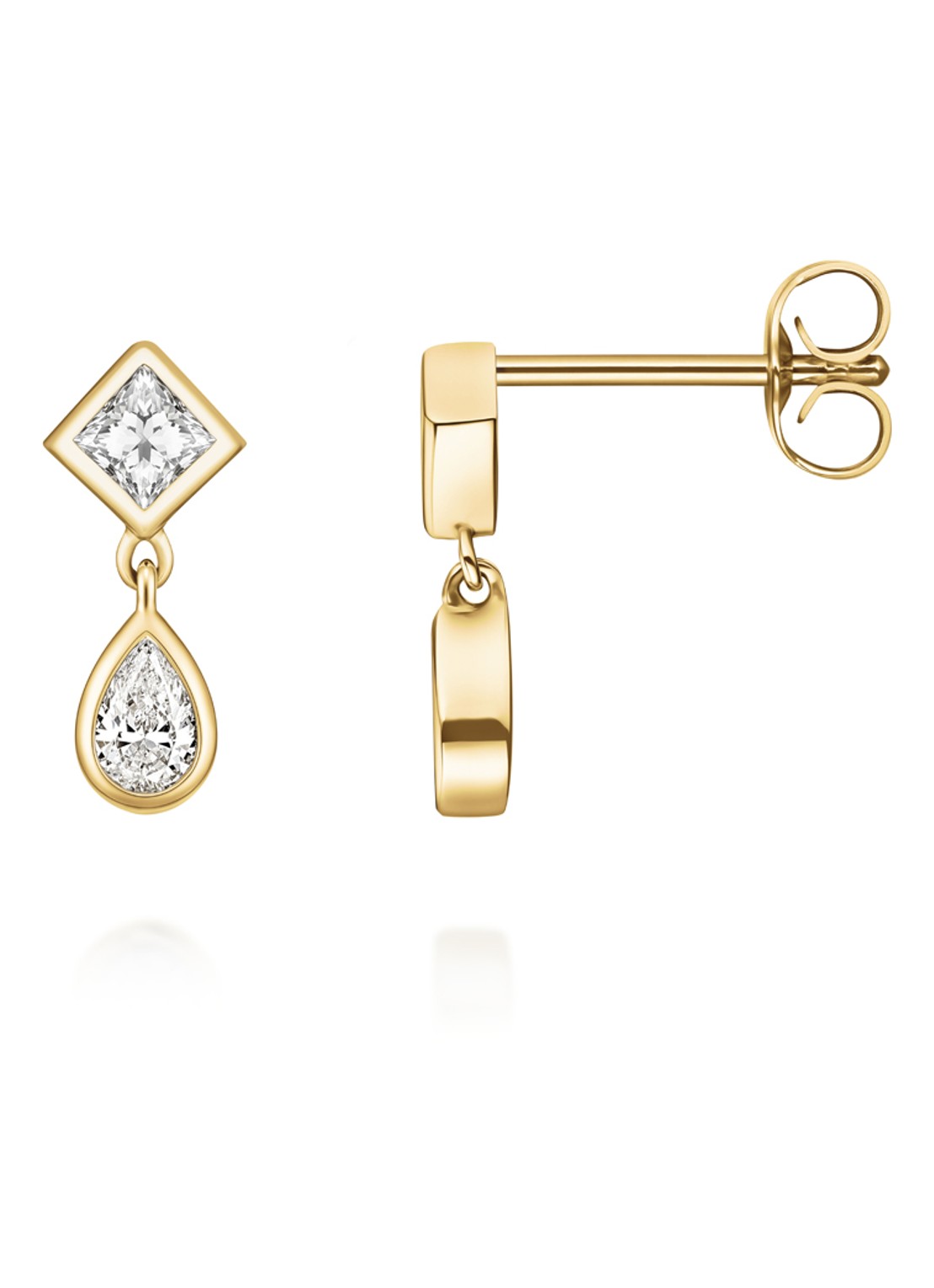 Rosefield Dangling oorstekers van 14 karaat geelgoud - detail goud