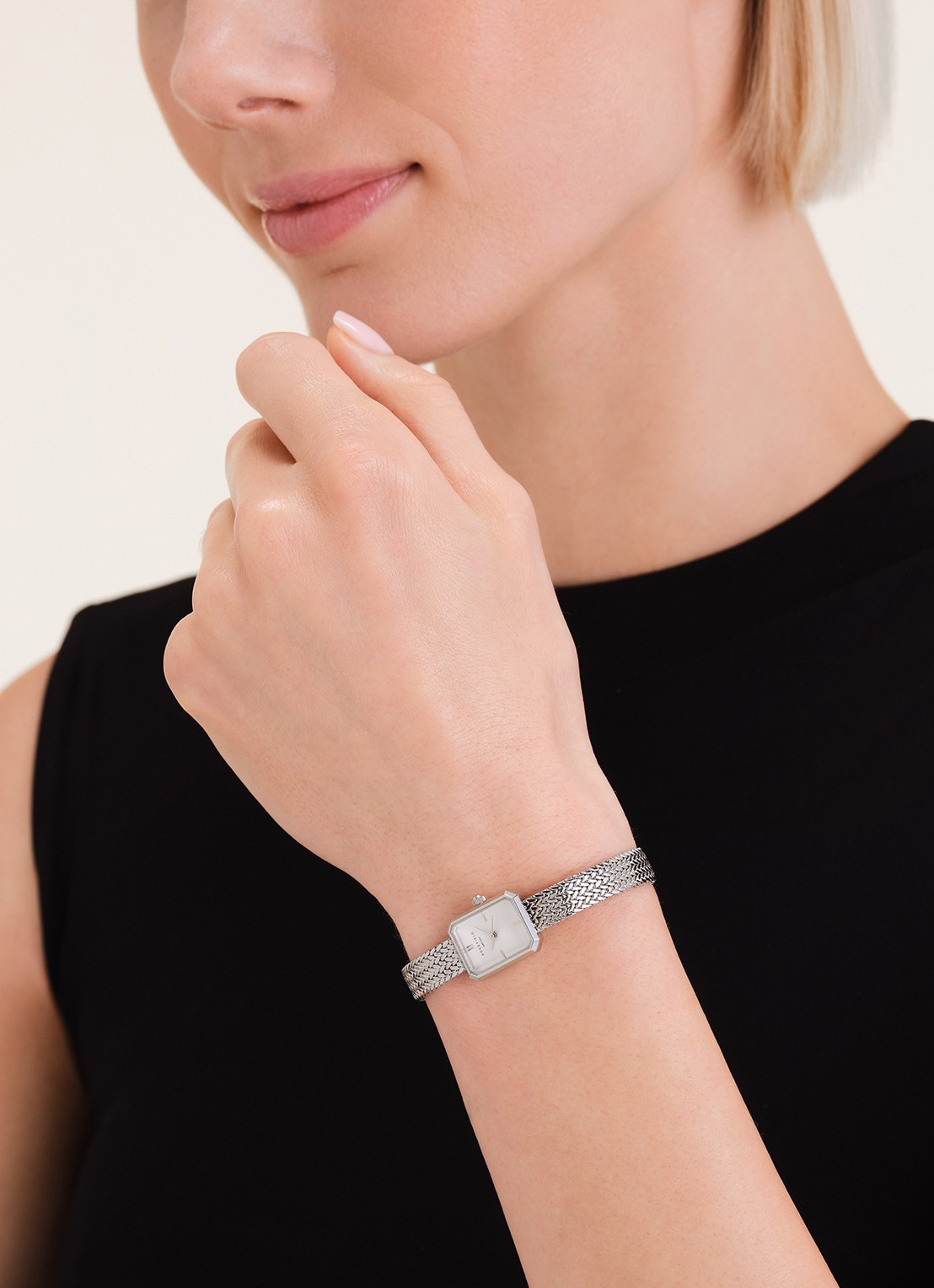 Rosefield Mini Octagon horloge MWSMS-M04 - voorkant 2 zilver