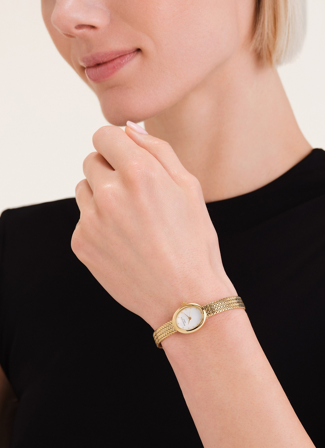 Rosefield Mini Oval horloge MWGMG-M02 - voorkant 2 goud