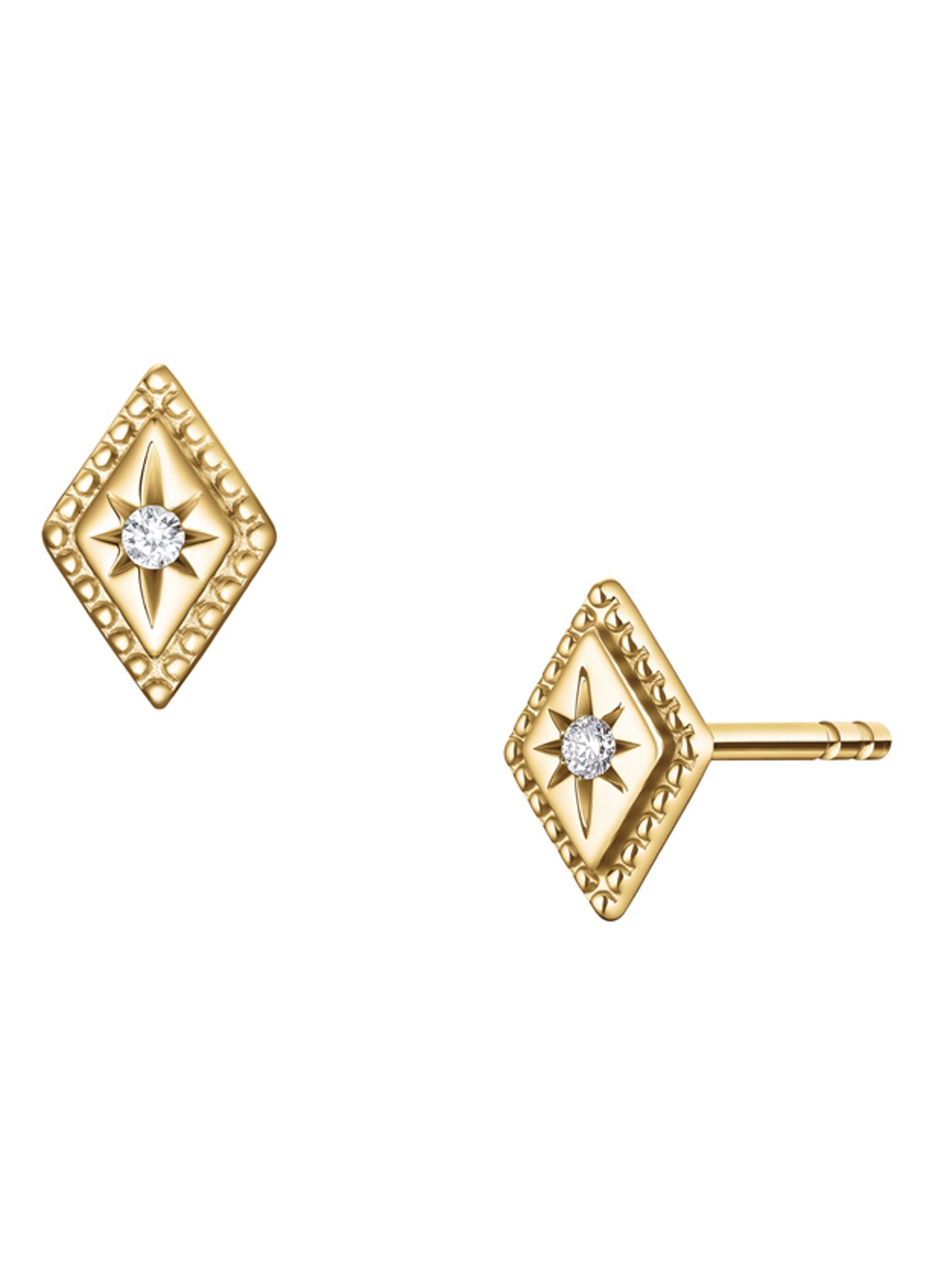 Rosefield Solitaire Star oorknopjes van 14 karaat geelgoud - voorkant goud