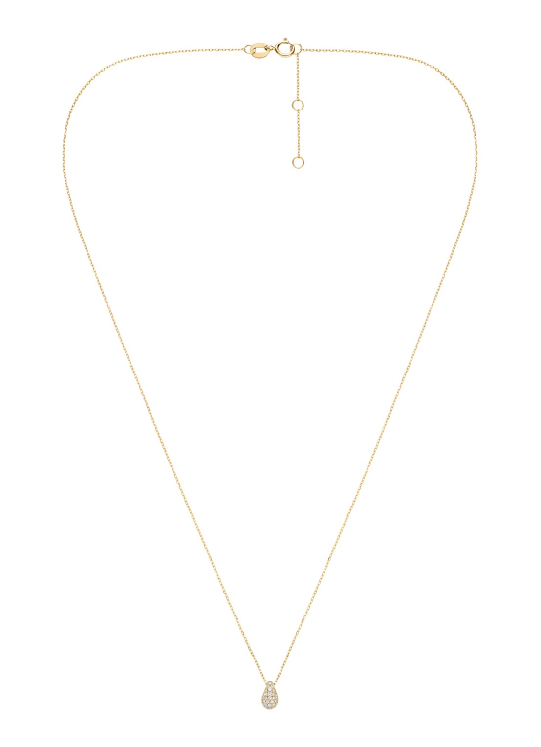 Rosefield Teardrop Pave ketting van 14 karaat geelgoud - detail goud