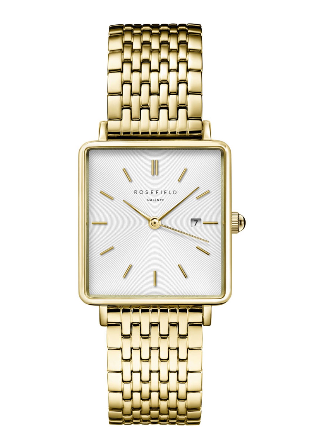 Rosefield The Boxy horloge QWSG-Q09 - voorkant goud