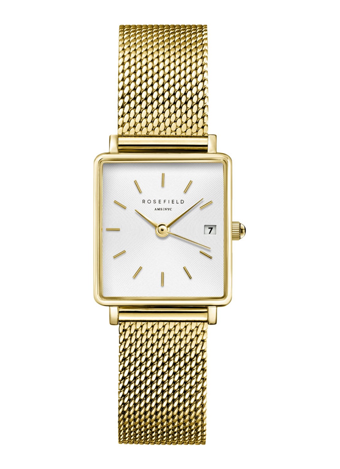Rosefield The Boxy XS White Sunray Mesh Gold horloge QMWMG-Q039 - voorkant goud