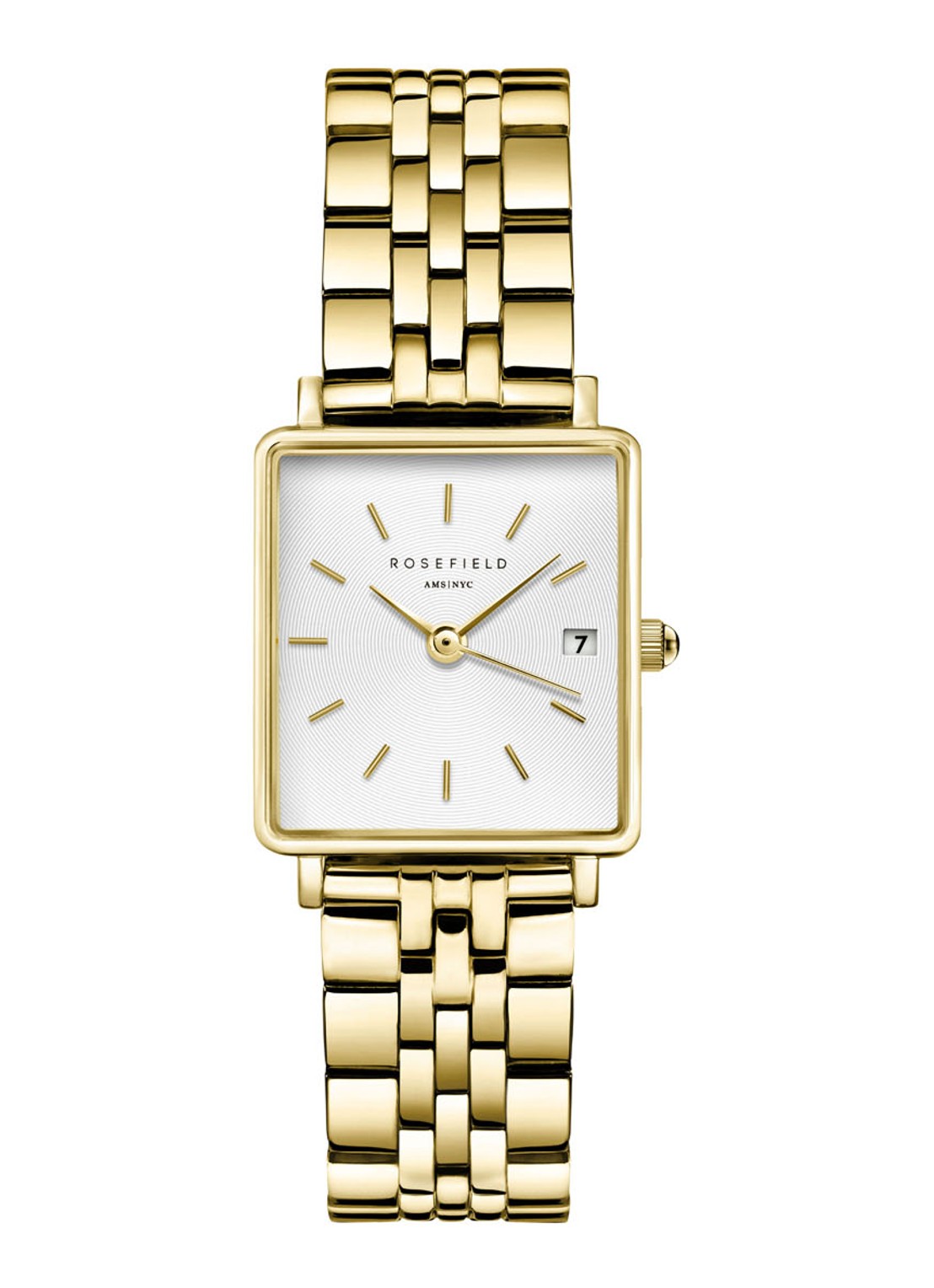 Rosefield The Mini Boxy horloge QMWSG-Q021 - voorkant goud