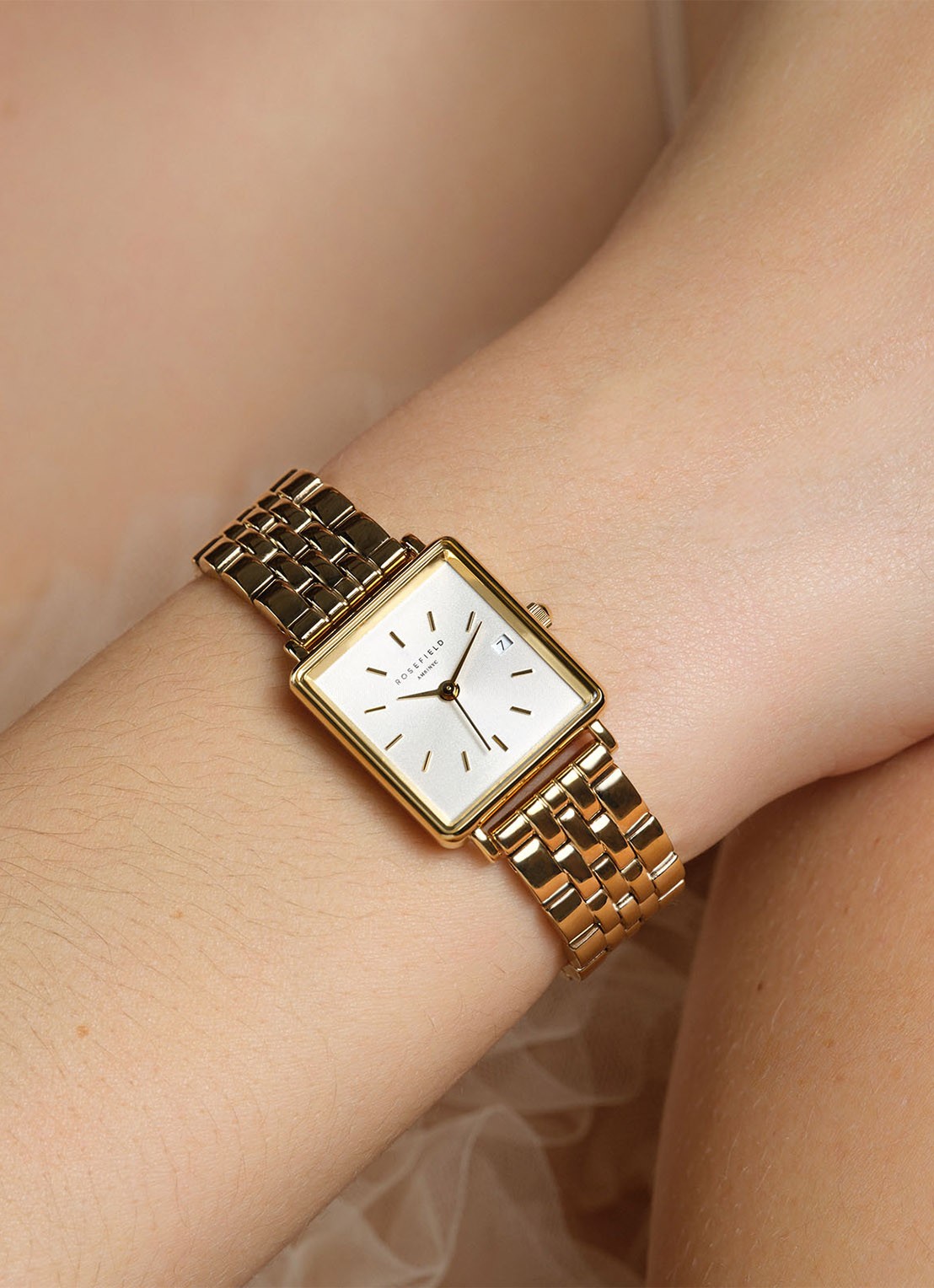 Rosefield The Mini Boxy horloge QMWSG-Q021 - voorkant 2 goud