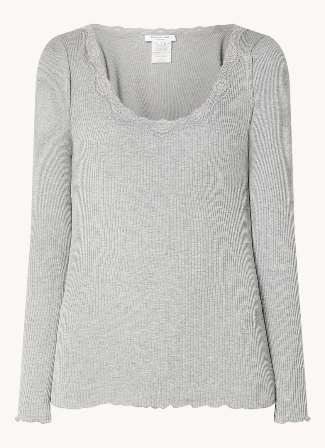 Rosemunde Babette longsleeve in zijdeblend met details van kant - voorkant lichtgrijs
