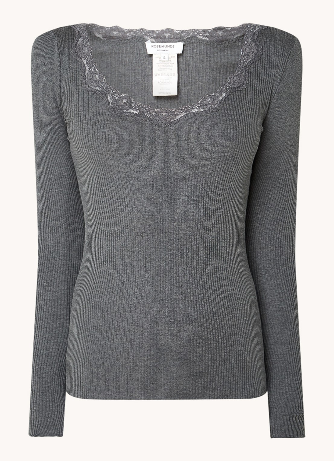 Rosemunde Babette longsleeve in zijdeblend met details van kant - voorkant 3 donkergrijs