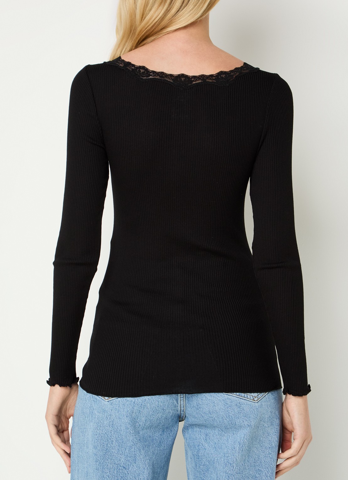 Rosemunde Babette longsleeve in zijdeblend met details van kant - achterkant 4 zwart