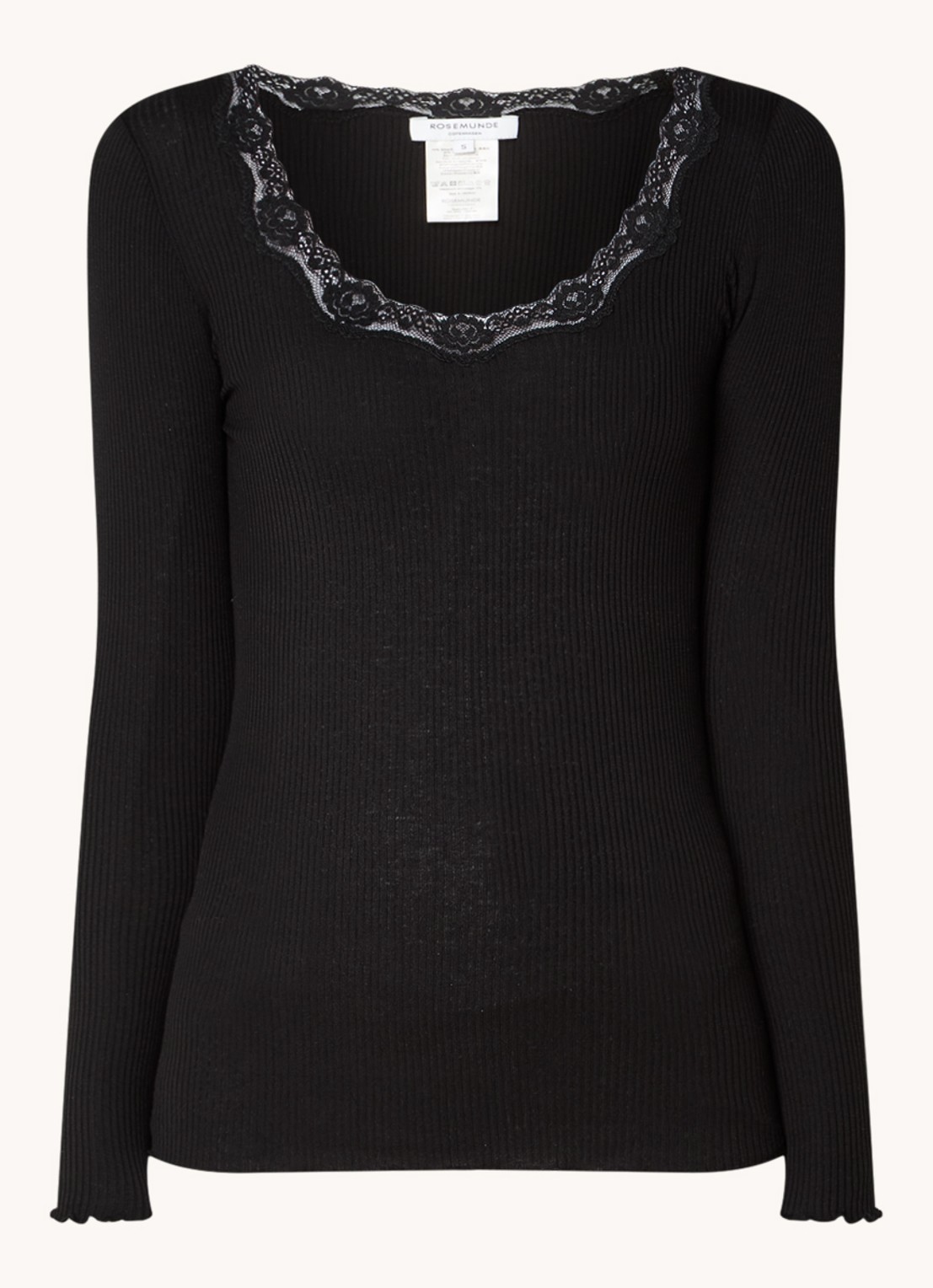Rosemunde Babette longsleeve in zijdeblend met details van kant - voorkant zwart