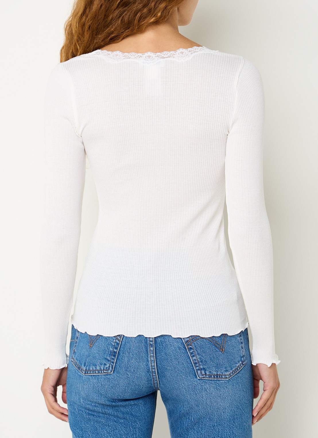 Rosemunde Babette longsleeve in zijdeblend met details van kant - achterkant 4 gebroken wit