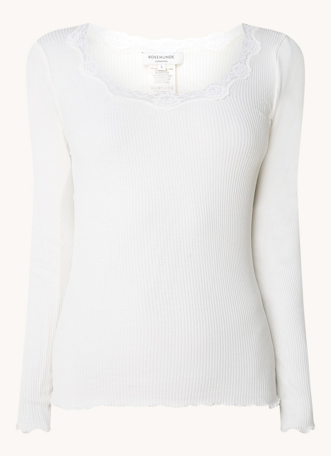 Rosemunde Babette longsleeve in zijdeblend met details van kant - voorkant 2 gebroken wit