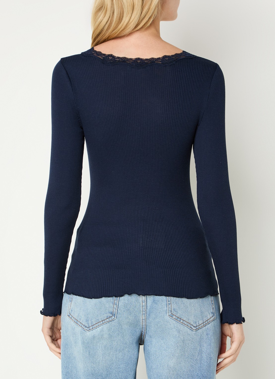 Rosemunde Babette longsleeve in zijdeblend met details van kant - achterkant donkerblauw