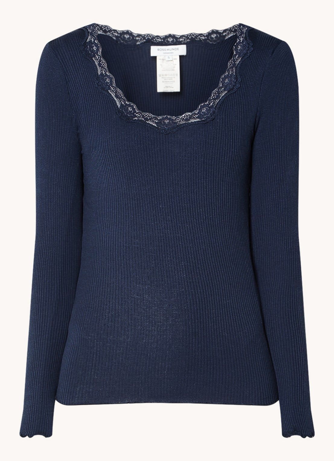 Rosemunde Babette longsleeve in zijdeblend met details van kant - voorkant 3 donkerblauw