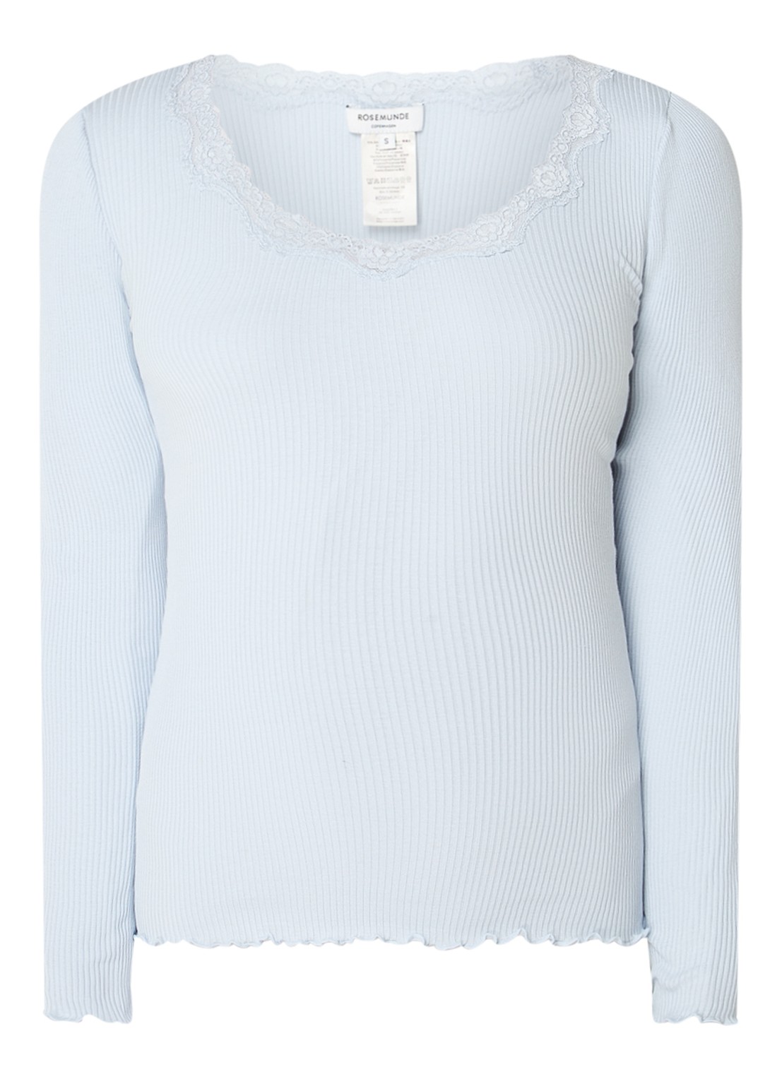 Rosemunde Babette longsleeve in zijdeblend met details van kant - voorkant 3 lichtblauw