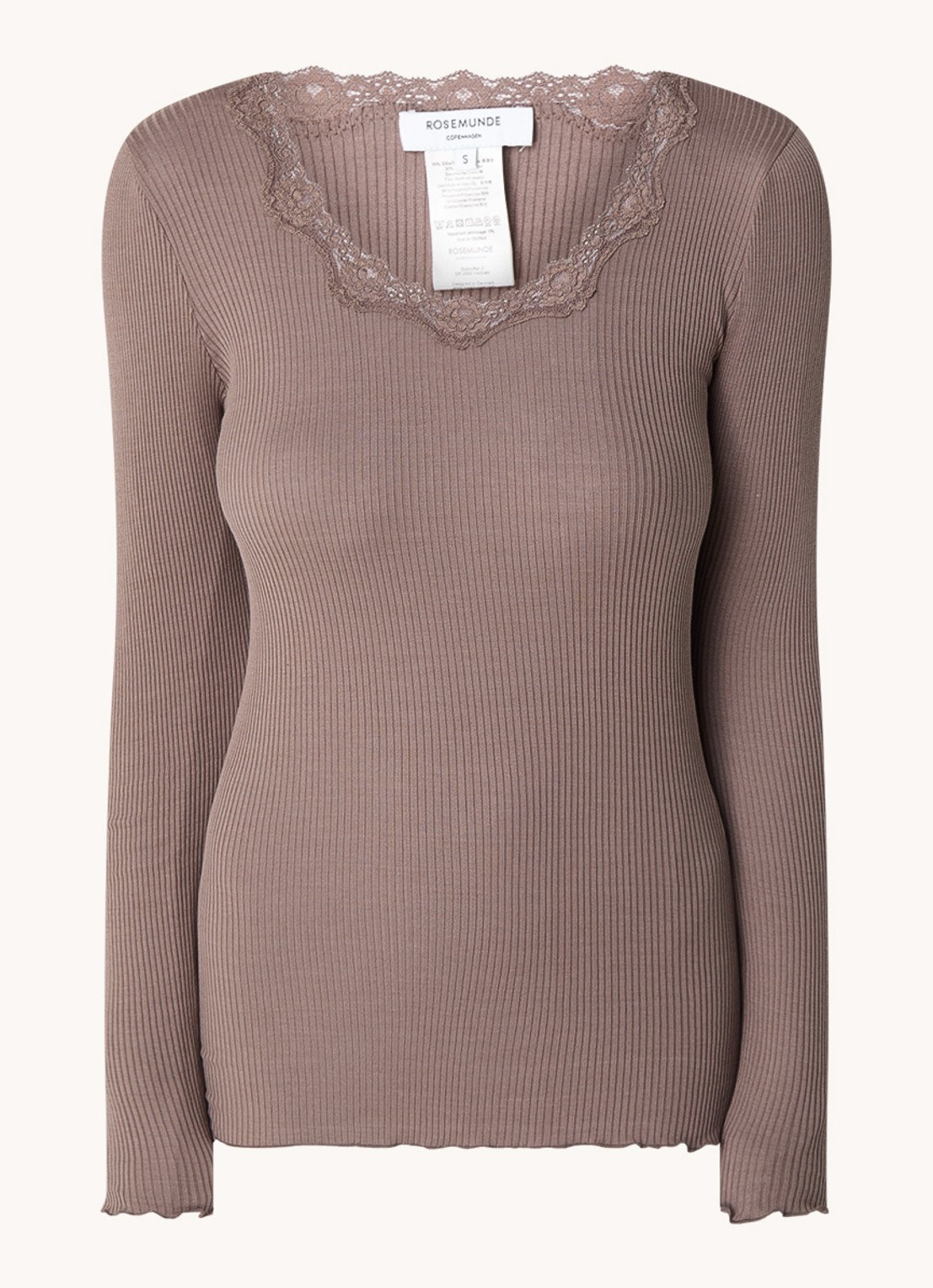 Rosemunde Babette longsleeve in zijdeblend met details van kant - voorkant 2 bruin