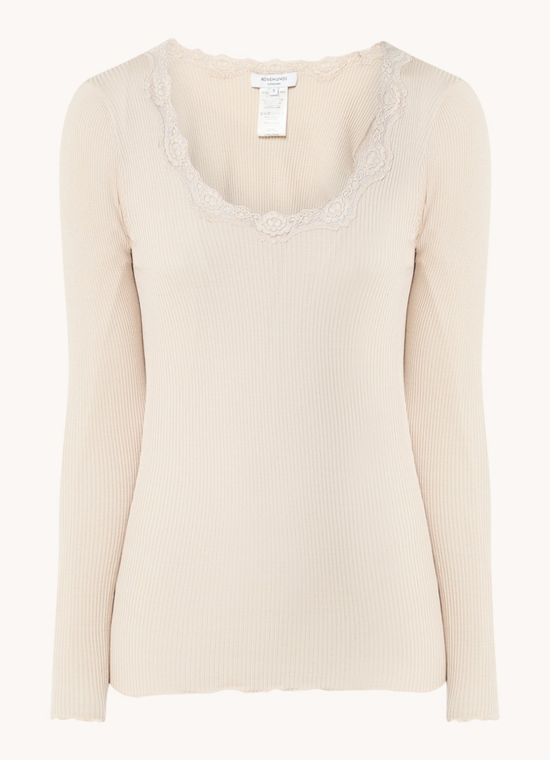 Rosemunde Babette longsleeve in zijdeblend met details van kant - voorkant beige