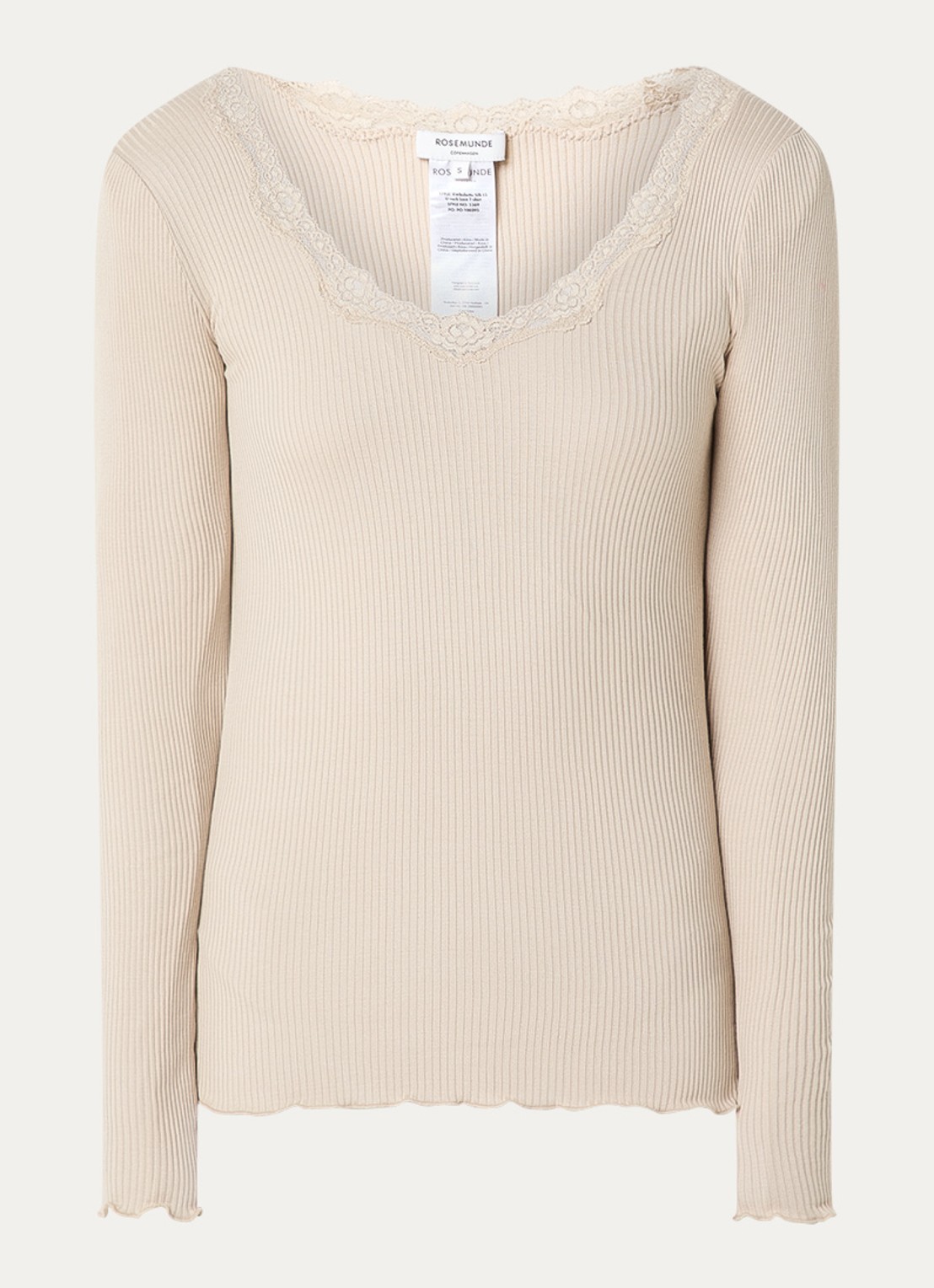 Rosemunde Babette longsleeve in zijdeblend met details van kant - voorkant donkerbeige