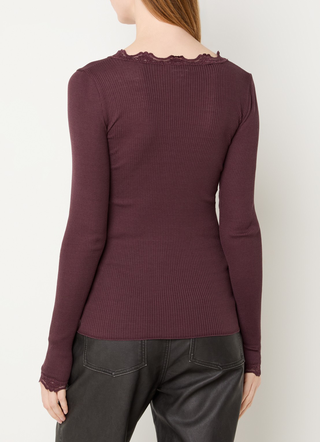 Rosemunde Babette longsleeve in zijdeblend met kant - achterkant 4 kastanjebruin