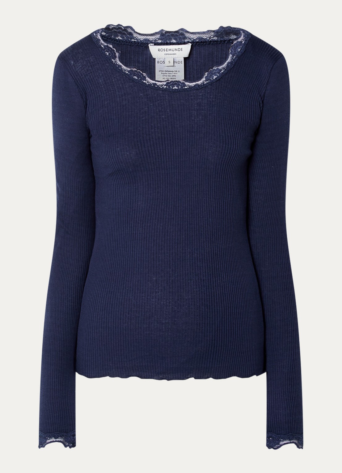 Rosemunde Babette longsleeve in zijdeblend met kant - voorkant 3 donkerblauw