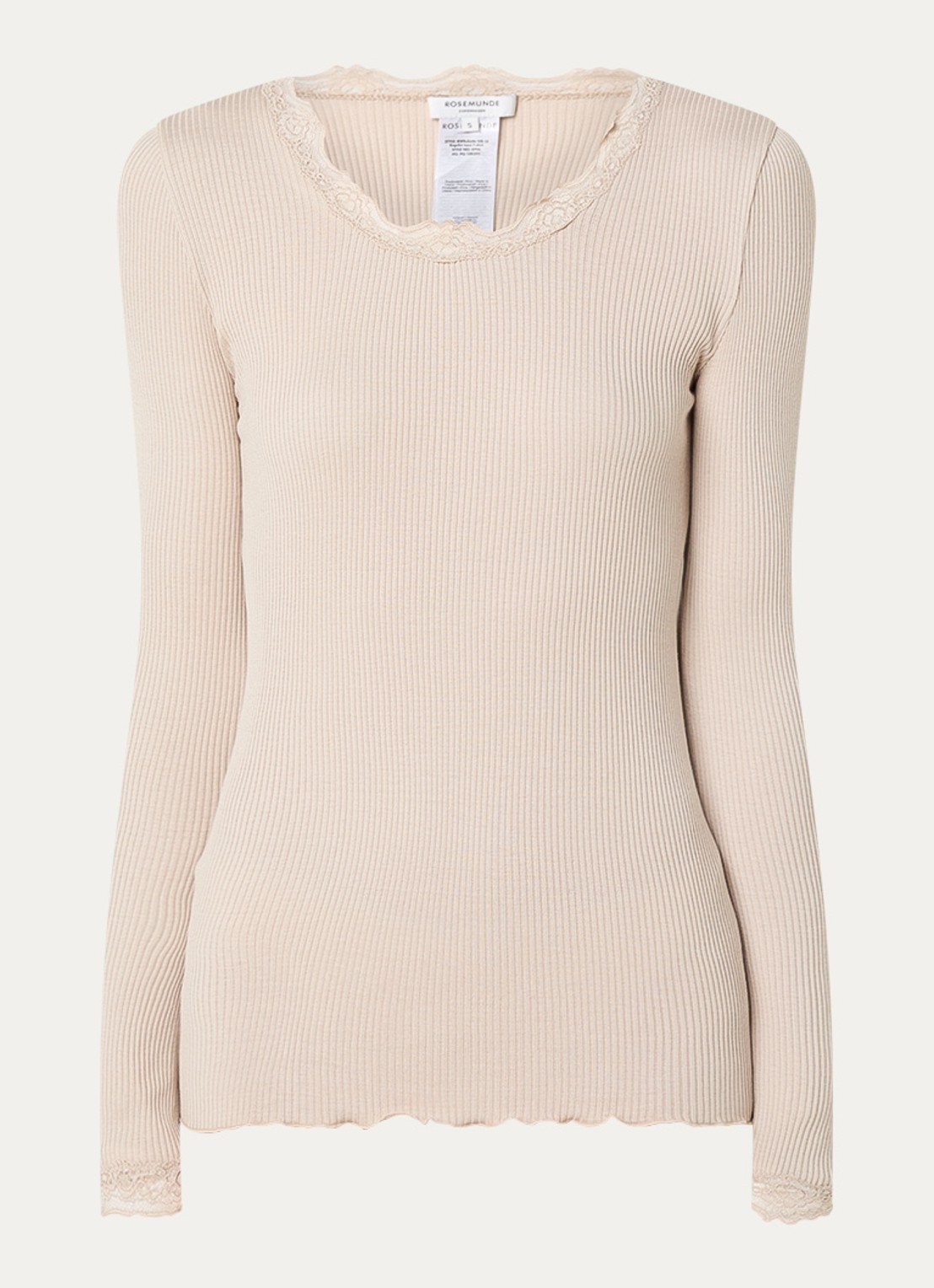 Rosemunde Babette longsleeve in zijdeblend met kant - voorkant beige