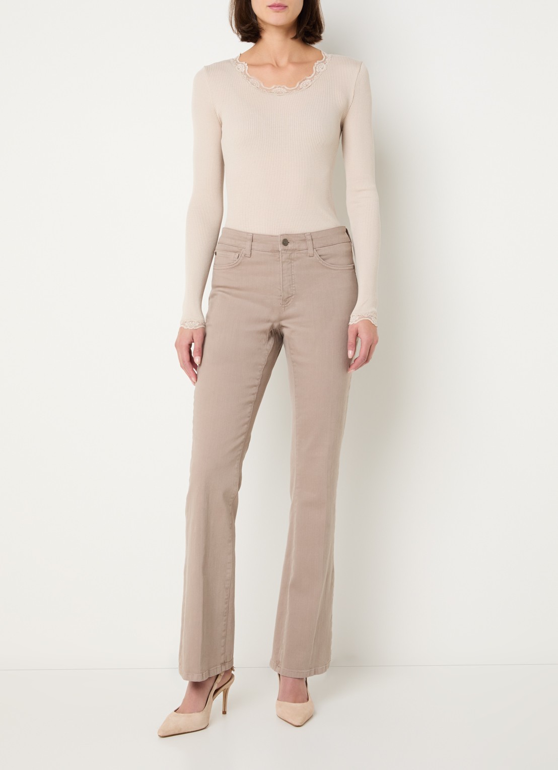 Rosemunde Babette longsleeve in zijdeblend met kant - voorkant 2 beige