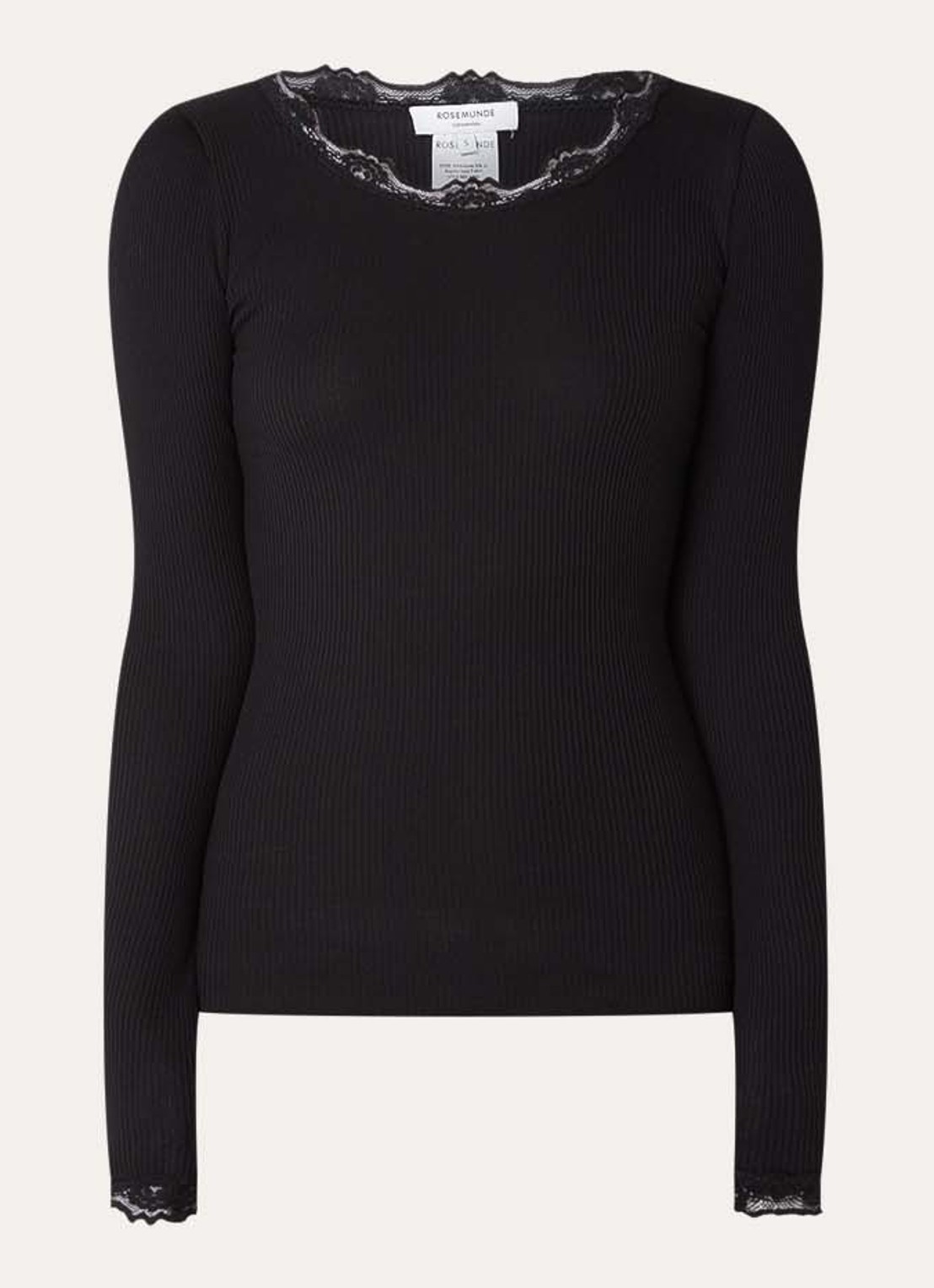 Rosemunde Babette longsleeve in zijdeblend met kant - voorkant zwart
