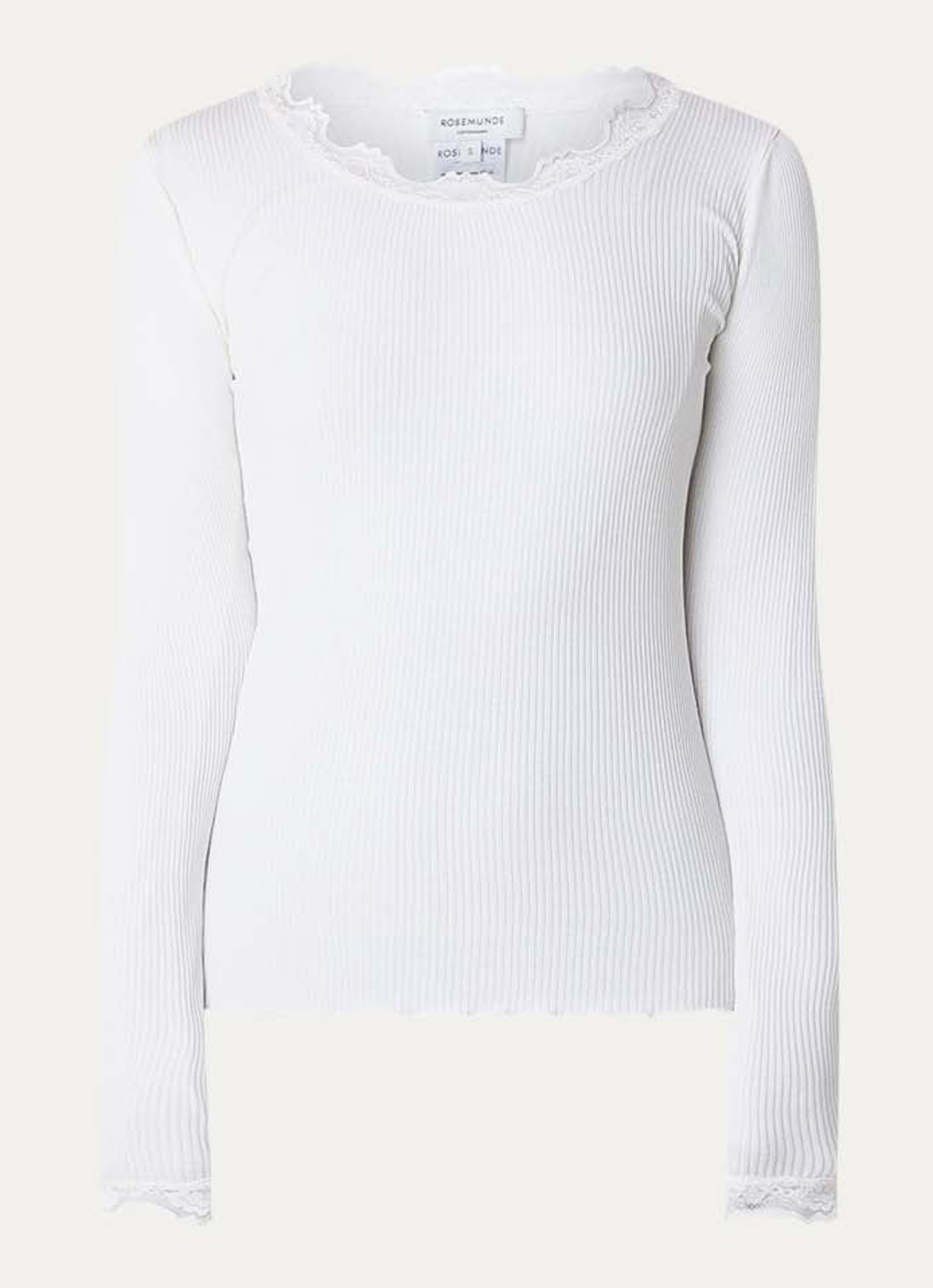 Rosemunde Babette longsleeve in zijdeblend met kant - voorkant 3 wit