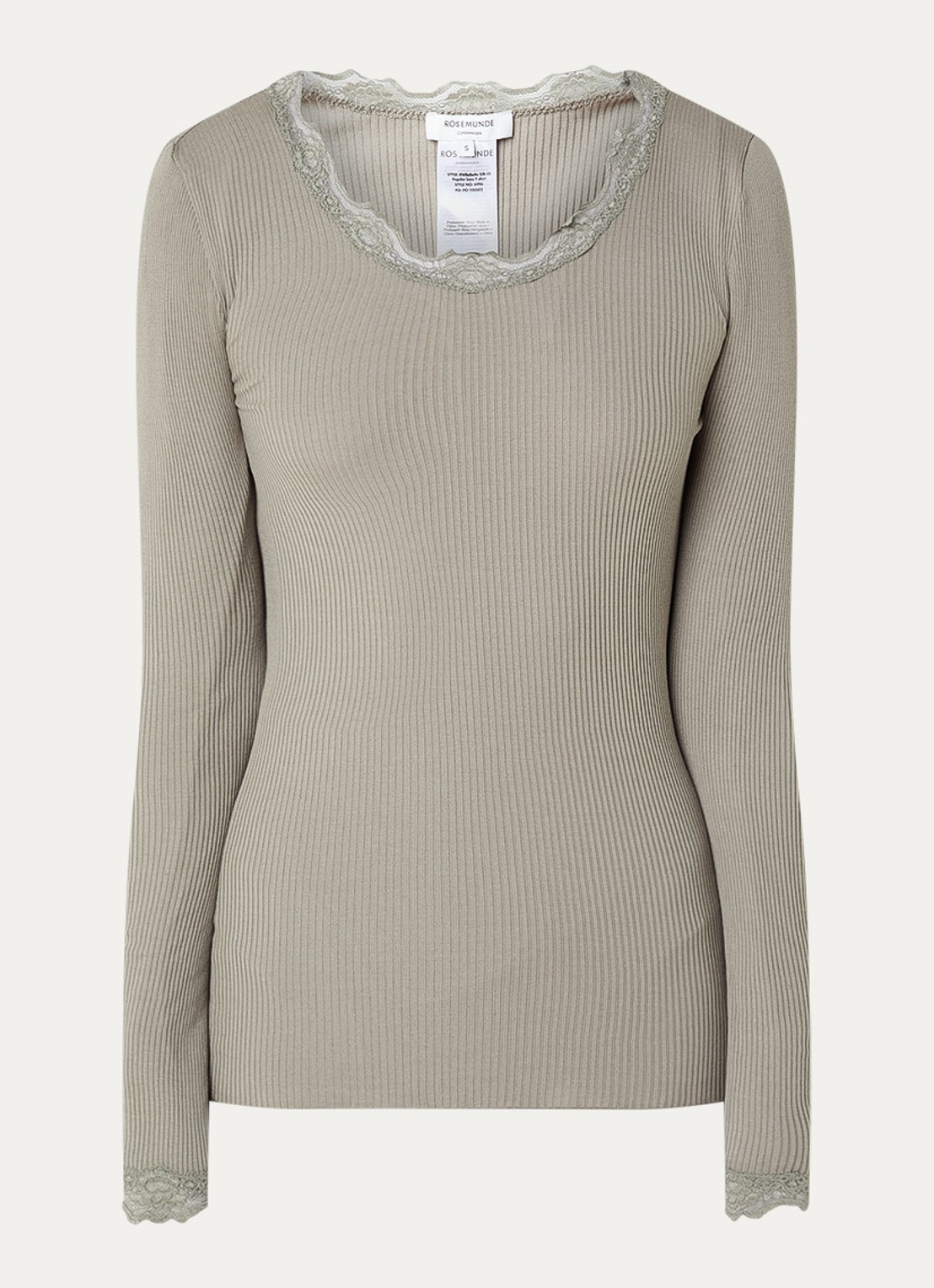 Rosemunde Babette longsleeve in zijdeblend met kant - voorkant 3 lindegroen