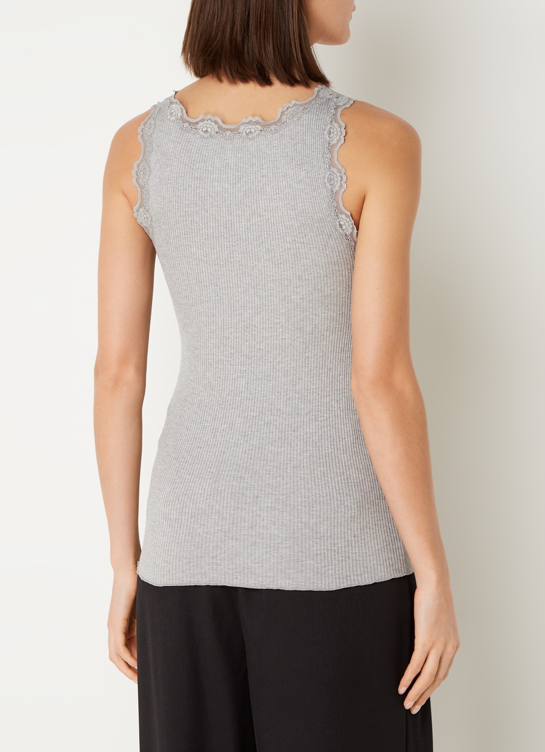 Rosemunde Babette tanktop in zijdeblend met kant - achterkant grijsmele