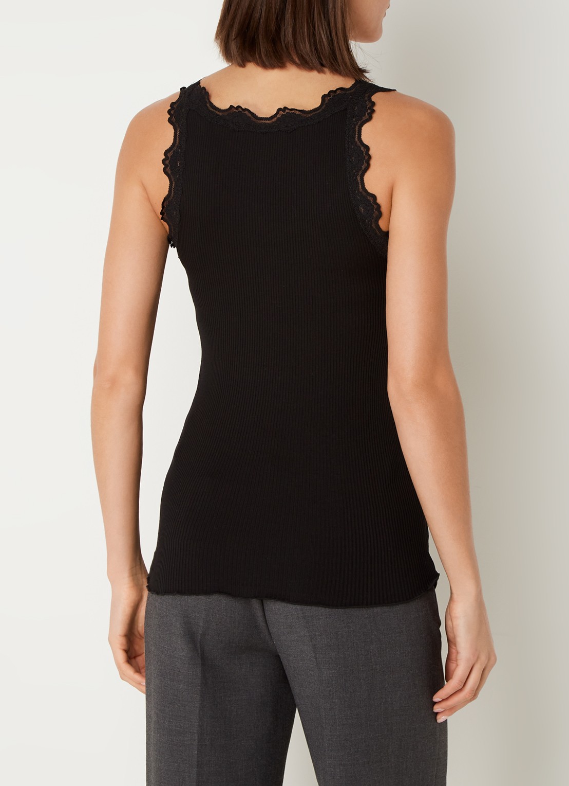 Rosemunde Babette tanktop in zijdeblend met kant - achterkant zwart